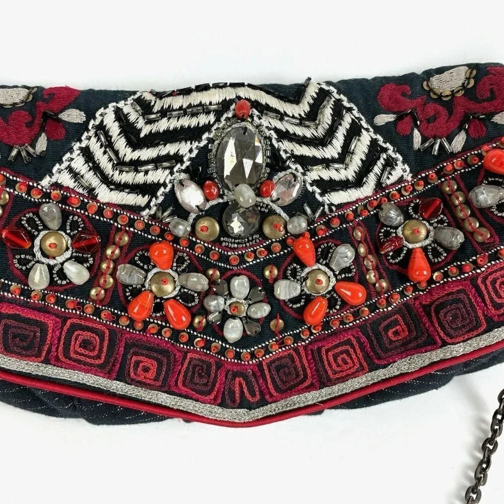 Chicos Beaded Handbag Embroidered‎ Boho Purse NEW